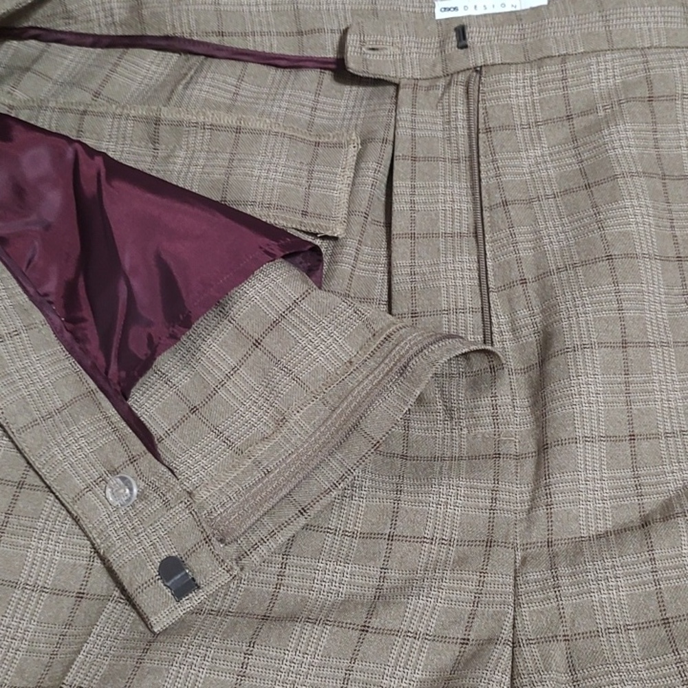 ASOS Curve Tan Plaid Trousers Size 18 - Picture 5 of 5